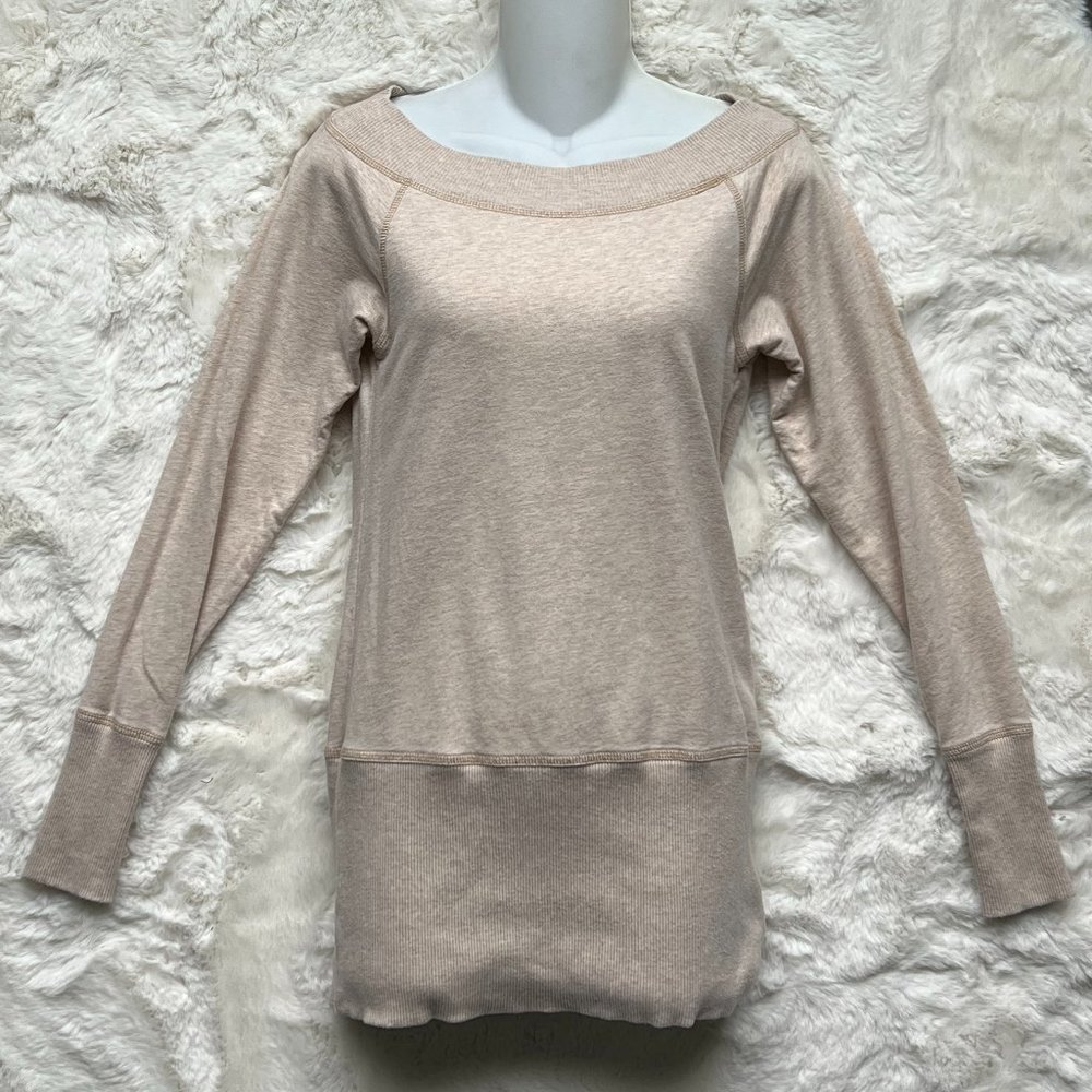 White House Black Market Women's Long Sleeve Boat Neck Shirt XS Oatmeal